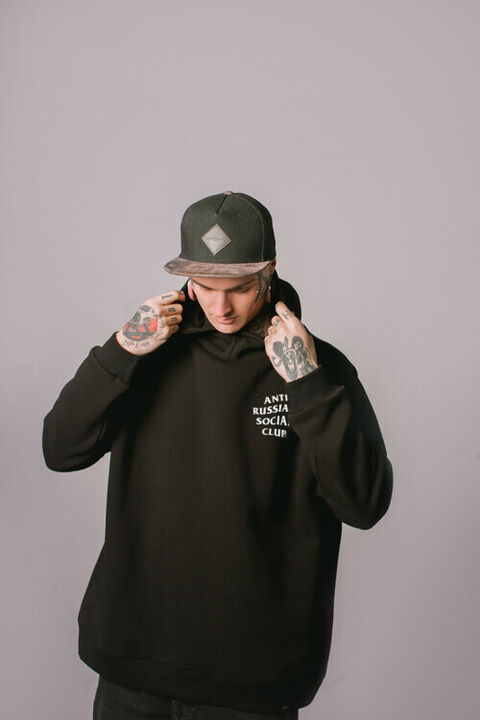 Black oversized hoodie ARSC with white logo
