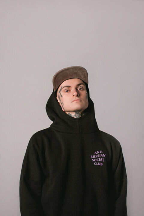 Black oversized hoodie ARSC with lilac logo