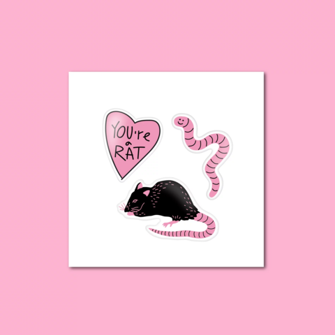 A set of three three-dimensional stickers Rat