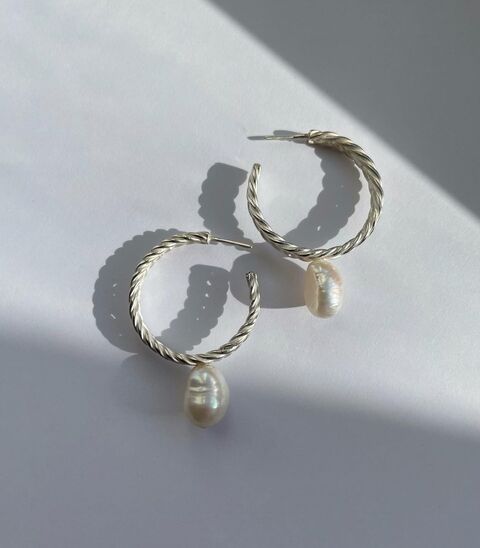 Сережки Коса з білою перлиною