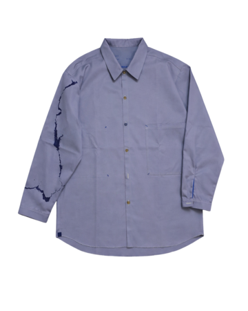 Сіро-блакитна сорочка з саржі Дніпро (Україна) з принтом по рукаву