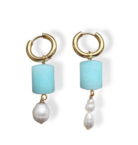 Асиметричні сережки з перлинами та блакитним аквамарином