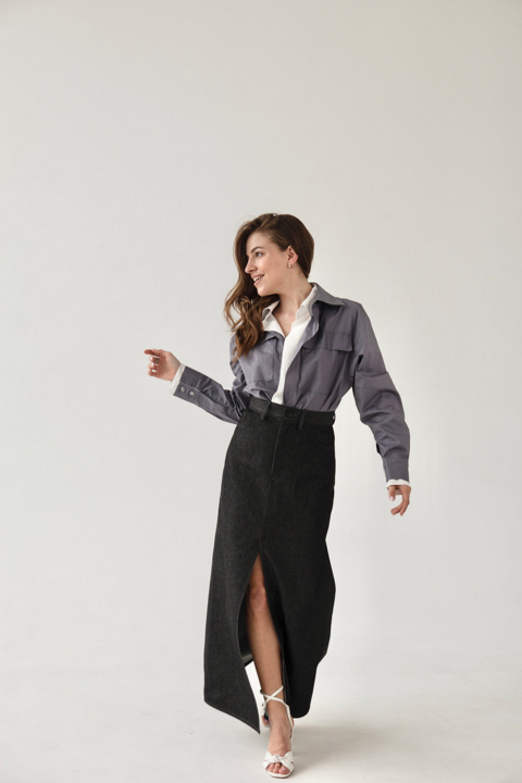 White and gray double cotton shirt