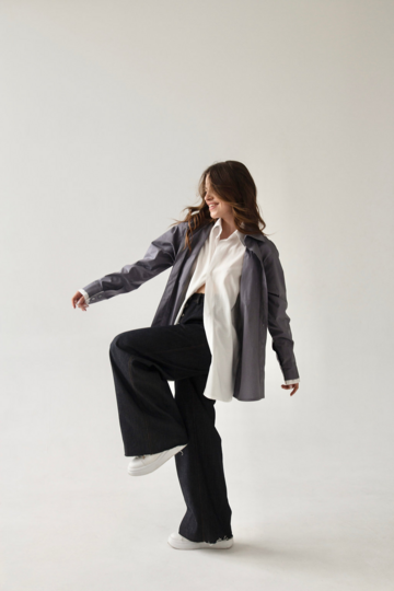 White and gray double cotton shirt