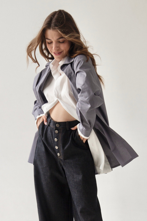 White and gray double cotton shirt