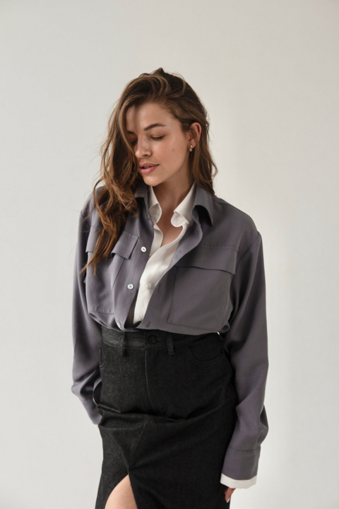 White and gray double cotton shirt