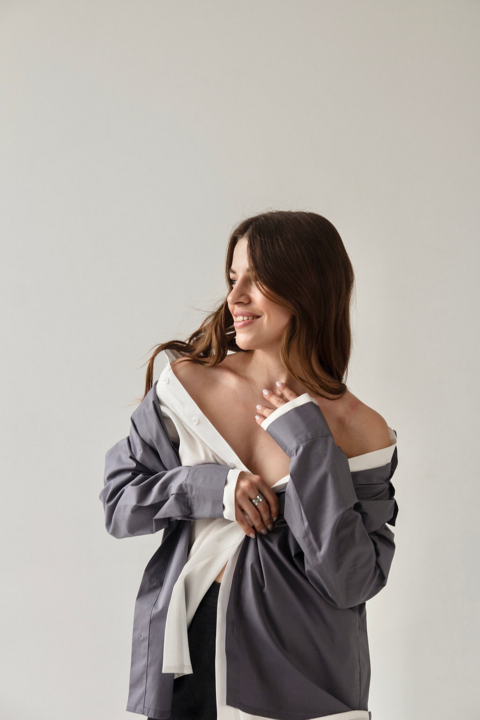 White and gray double cotton shirt