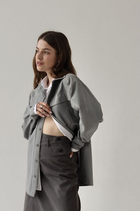 White and gray cotton and cotton double shirt