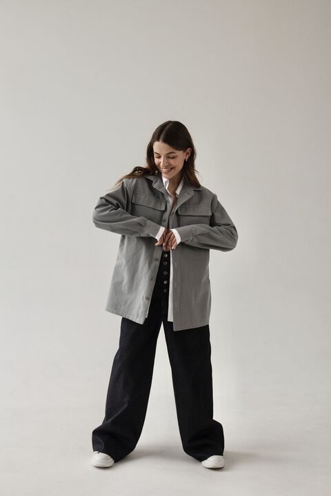 White and gray cotton and cotton double shirt