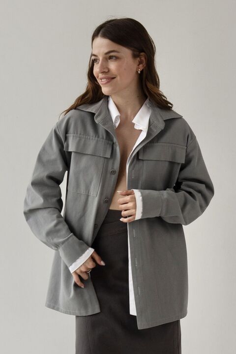 White and gray cotton and cotton double shirt