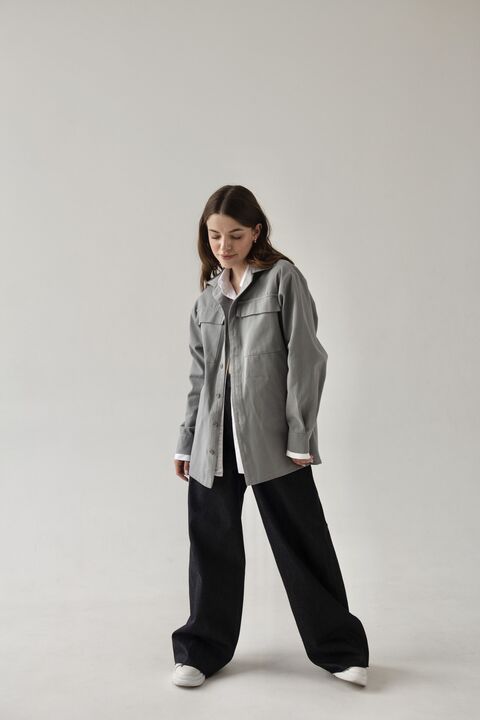White and gray cotton and cotton double shirt