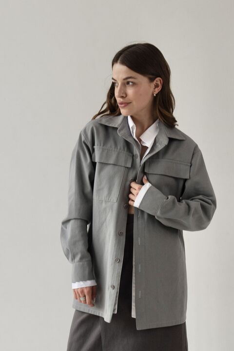 White and gray cotton and cotton double shirt
