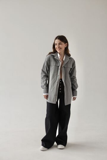 White and gray cotton and cotton double shirt