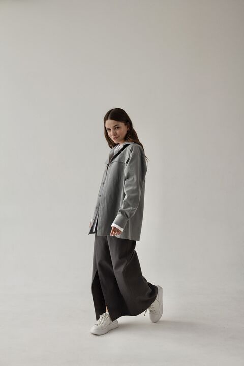 White and gray cotton and cotton double shirt