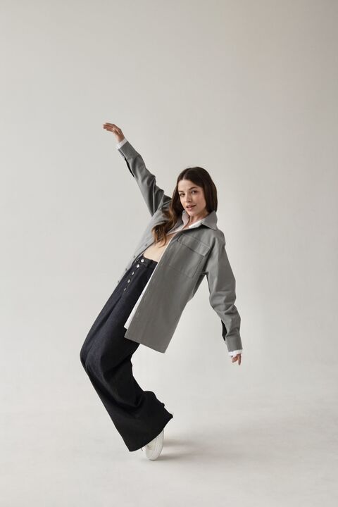 White and gray cotton and cotton double shirt