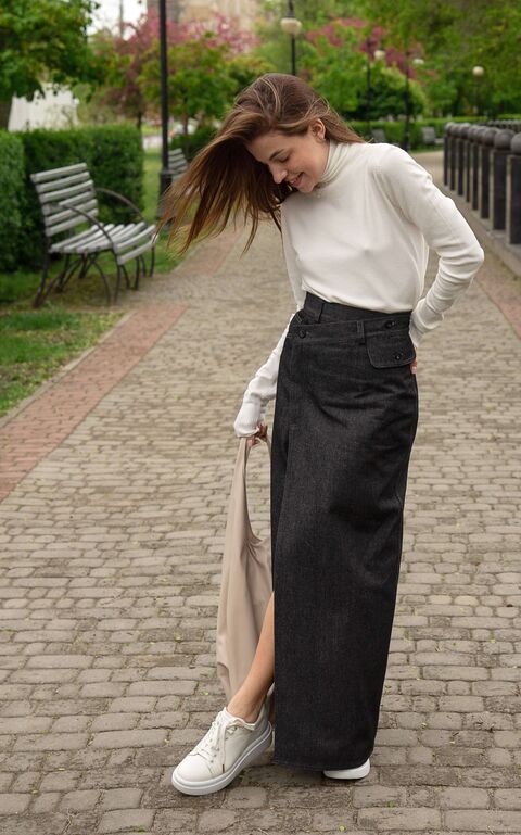Gray denim wrap skirt
