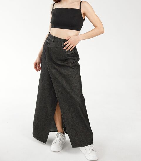 Gray denim wrap skirt