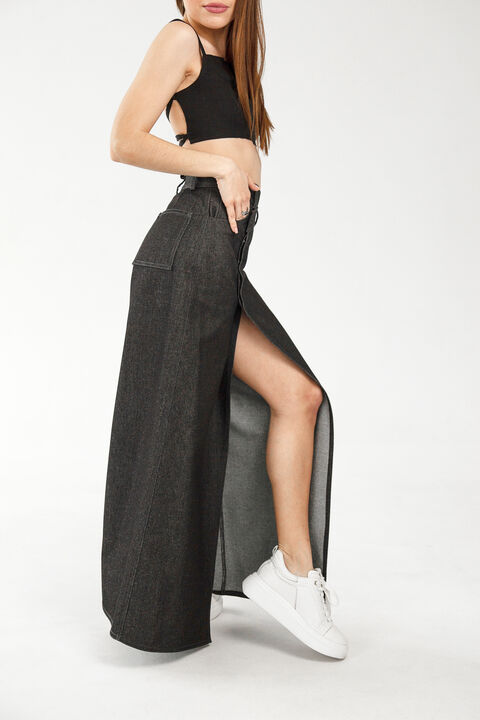 Gray denim wrap skirt