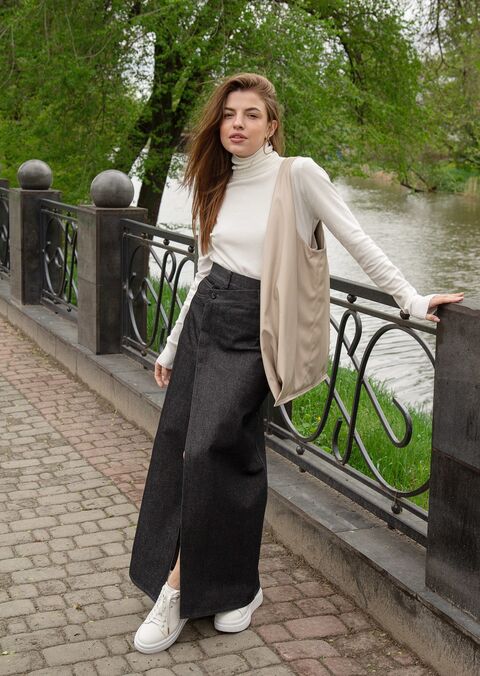 Gray denim wrap skirt