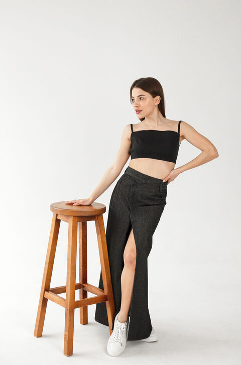 Gray denim wrap skirt