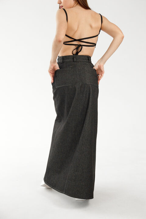 Gray denim wrap skirt