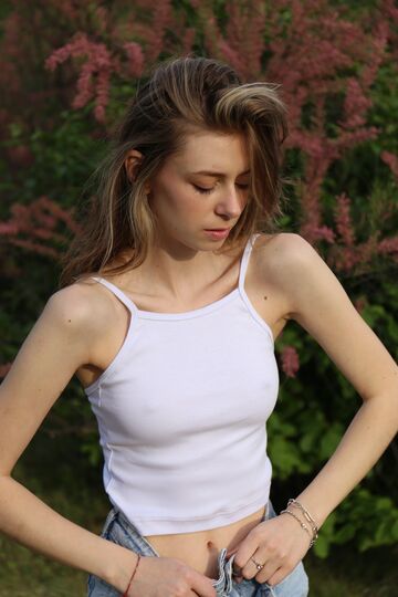 White top with two stripes