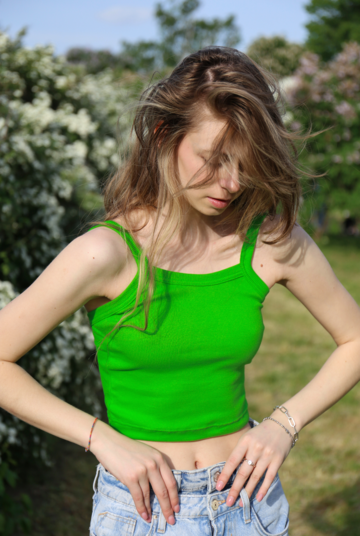 Green top with two stripes