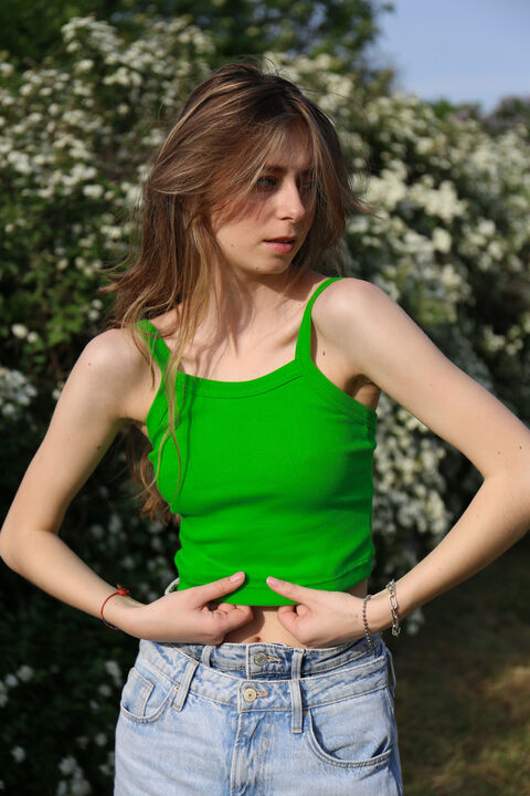Green top with two stripes