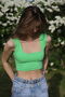 Green top with a square neckline