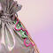 Бежево-серая голографическая сумка с персиковым шнурком
