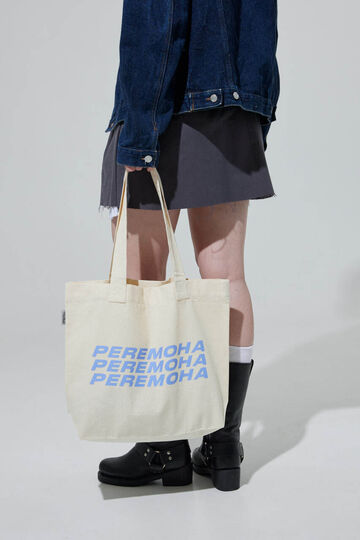 Beige bag Peremoga with a blue print