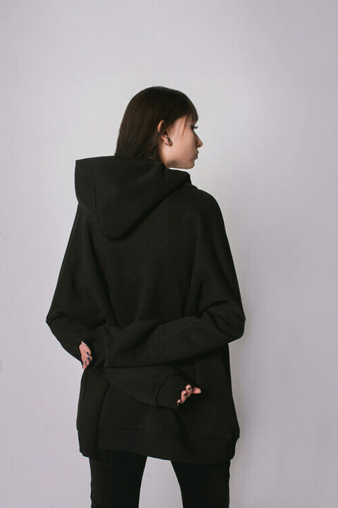 Black oversize hoodie with pink logo