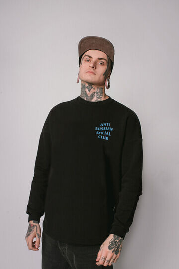 Чорний оверсайз світшот ARSC з блакитним лого