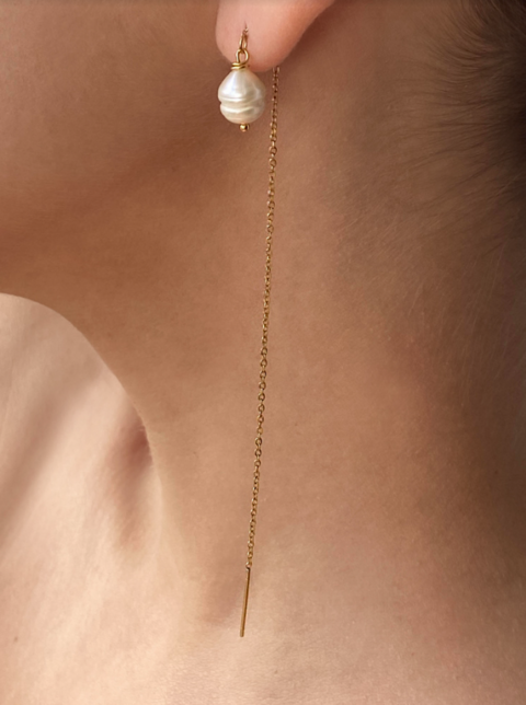 Сережки ланцюжки з однією перлиною