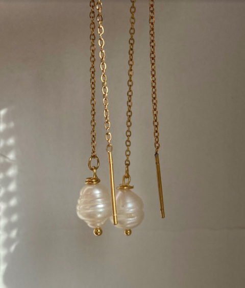 Сережки ланцюжки з однією перлиною