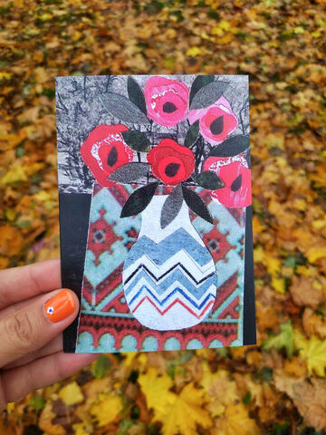Postcard Poppies on a brush (collage)