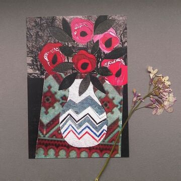 Postcard Poppies on a brush (collage)