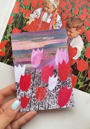 Postcard Tulips in Kherson field (collage)