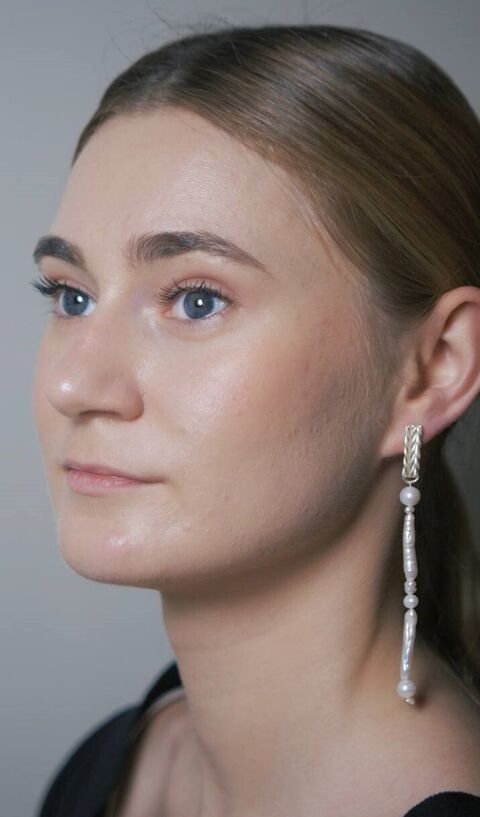 Earrings Braid with dangling pearls