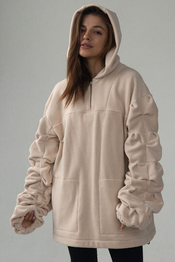 Худі з пишними рукавами із бежевого флісу