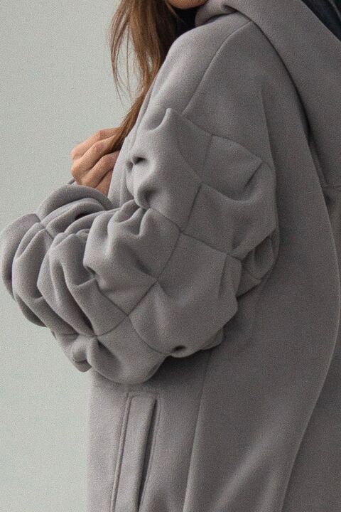 Light grey fleece hoodie with puffy sleeve