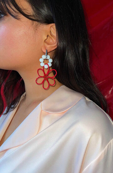 Сережка Червона квітка з білим колом