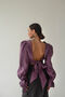 Lilac linen blouse with an open back