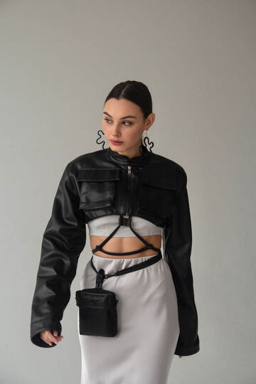 Black strap-transformer made of eco-leather