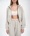 Zip Up Cropped Cotton Cream Hoodie