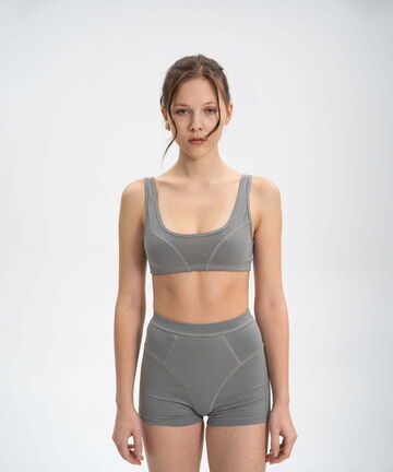 Gray top with a figure cut