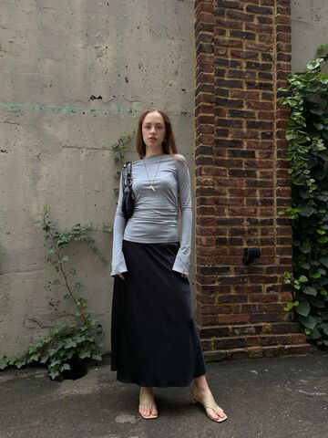 Satin midi black skirt