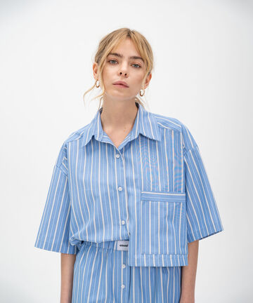 Shirt in a wider blue stripe