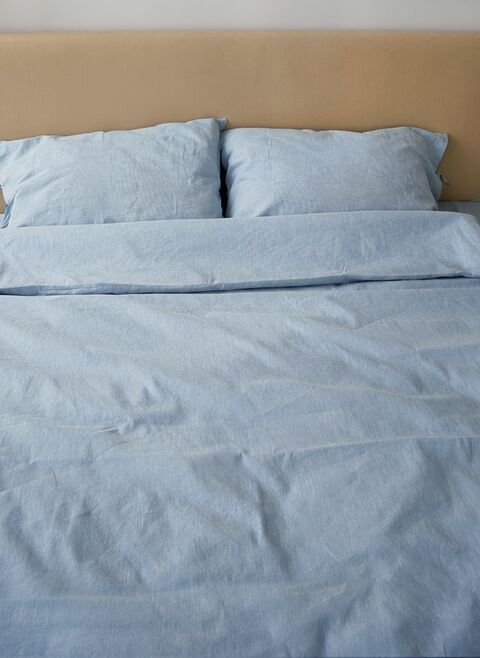 Однотонний комплект із блакитного льону