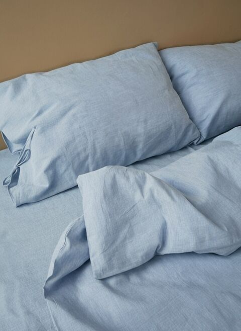 Однотонний комплект із блакитного льону
